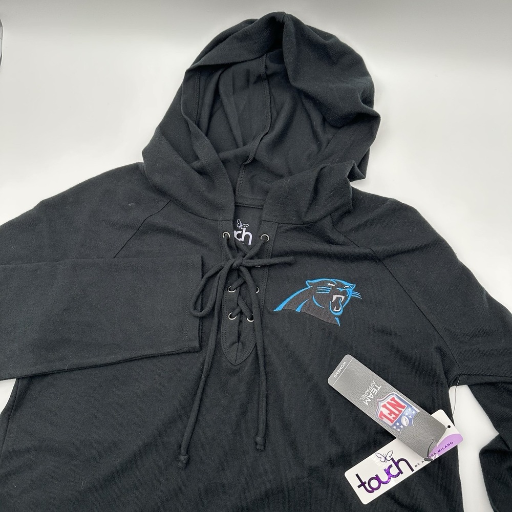 Carolina Panthers Touch By Alyssa Milano L Long Sleeve Tie Front Hooded Top NEW